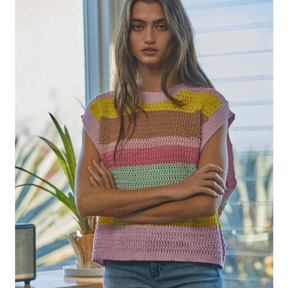 Colorful Crochet Sweater Top- Boutique